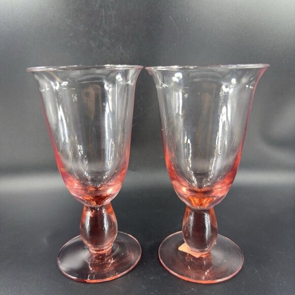 MIKASA Glass Tall Pink Glasses Cups Made In Mexico Goblet Drinking Glasses Set 2 - Picture 8 of 11